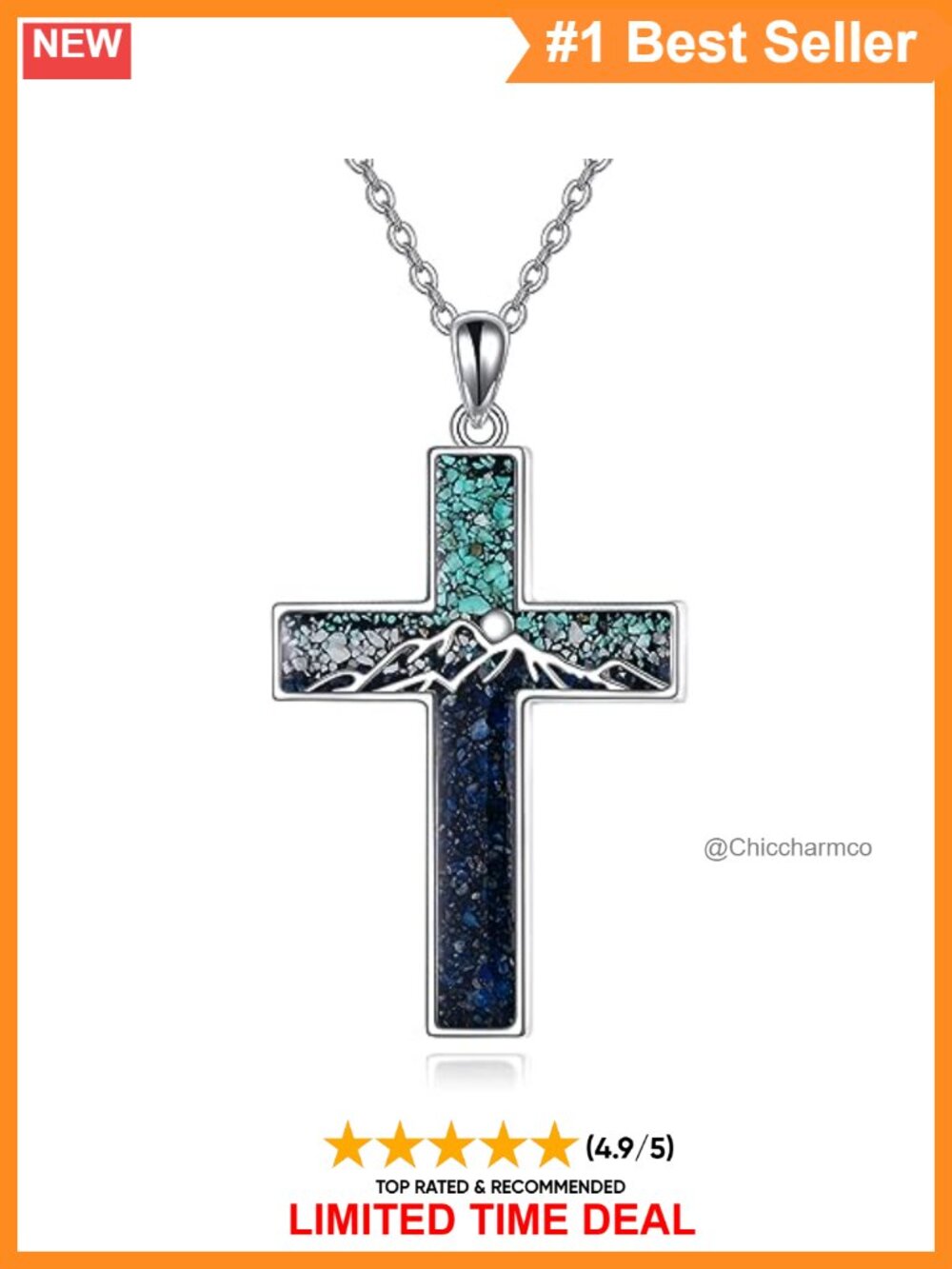 Sterling Silver Mountain Cross Pendant Necklace 18in Religious Gift